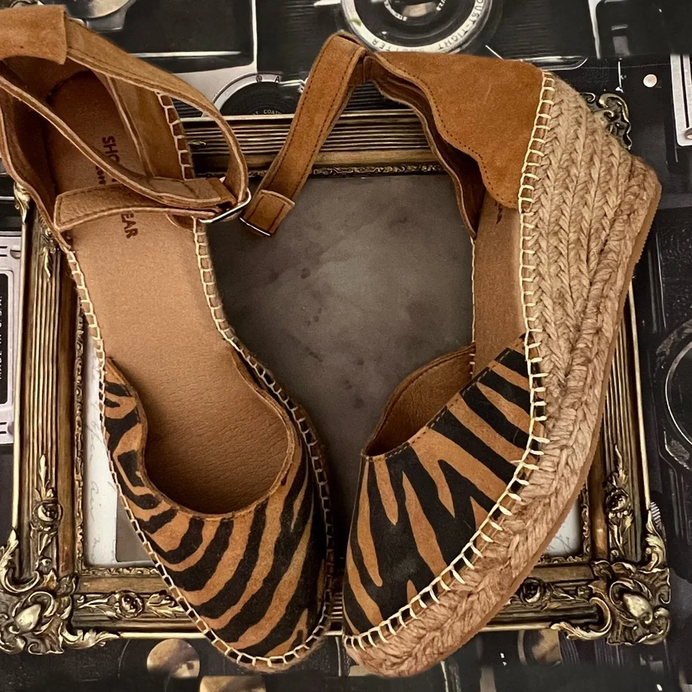 SHOE THE BEAR • Leopard Salome Suede Espadrille Wedges Includes Box